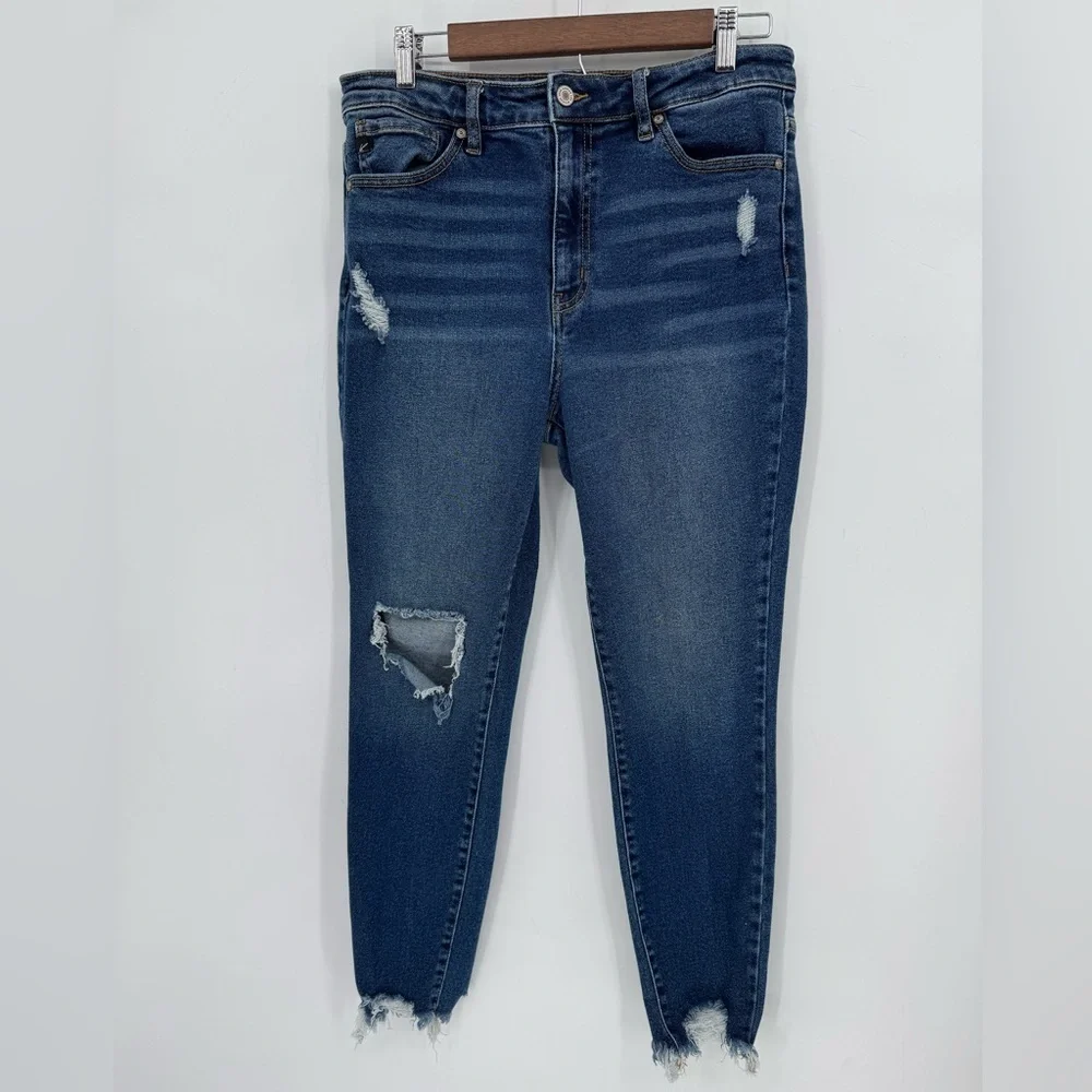 KanCan Women's Dark Blue Distressed Cropped Jeans Size 13/30